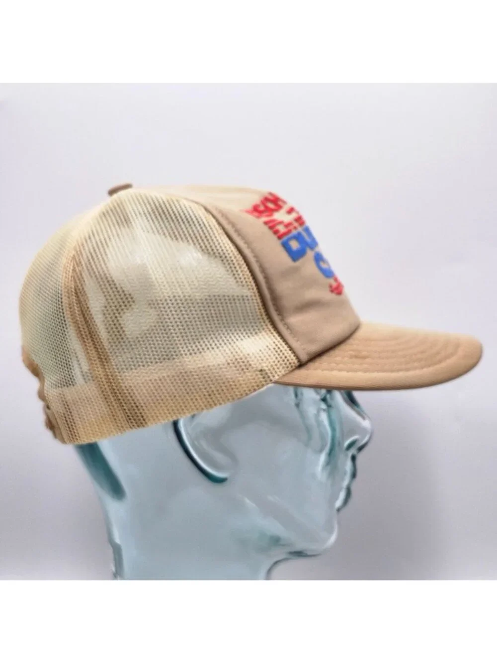 Vintage Bosch Builders Saw Mesh Trucker Hat Adjustable Snapback Beige with Red & - Picture 8 of 12